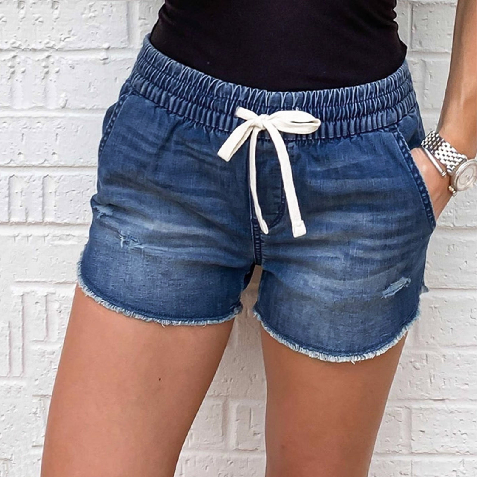 QunButy Jeans For Women Women s Fashion High Waist Denim Shorts Blue Jeans Ripped Casual Pants Walmart