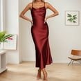thumbnail image 3 of nerohusy Summer Satin Maxi Dresses for Women 2025 Cowl Neck Ruched Silk Formal Wedding Guest Spaghetti Strap Slip Dress with Slit Red,L, 3 of 7