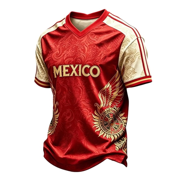 Mexico Soccer Jersey for Men Retro Inspired Graphic Soccer Shirt Short V Neck Summer Tee Red XXL