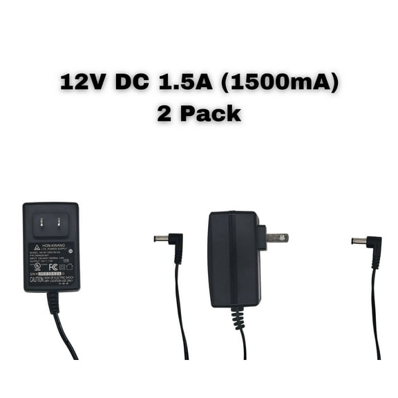Evertech 12V DC 1500mA Power Supply Adapter 1.5A Wall Charger for 12 Volt Electronics 2.1mm x 5.5mm Plug ( 2 Pack )