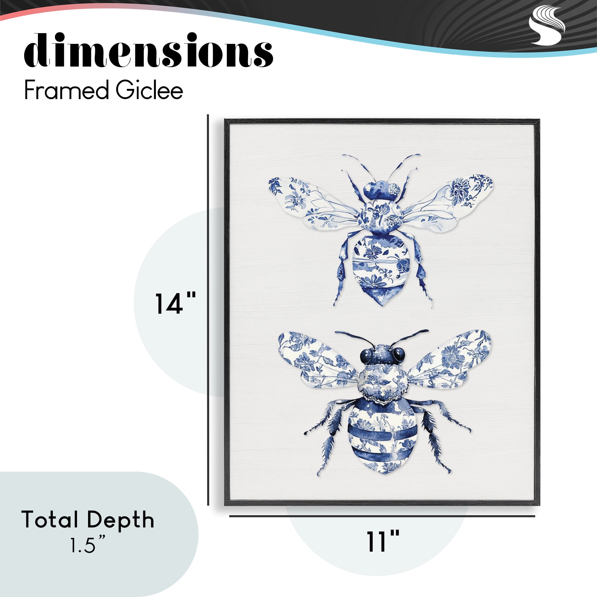 Toile Patterned Bees Black Framed Giclee Art, design by Lettered and Lined