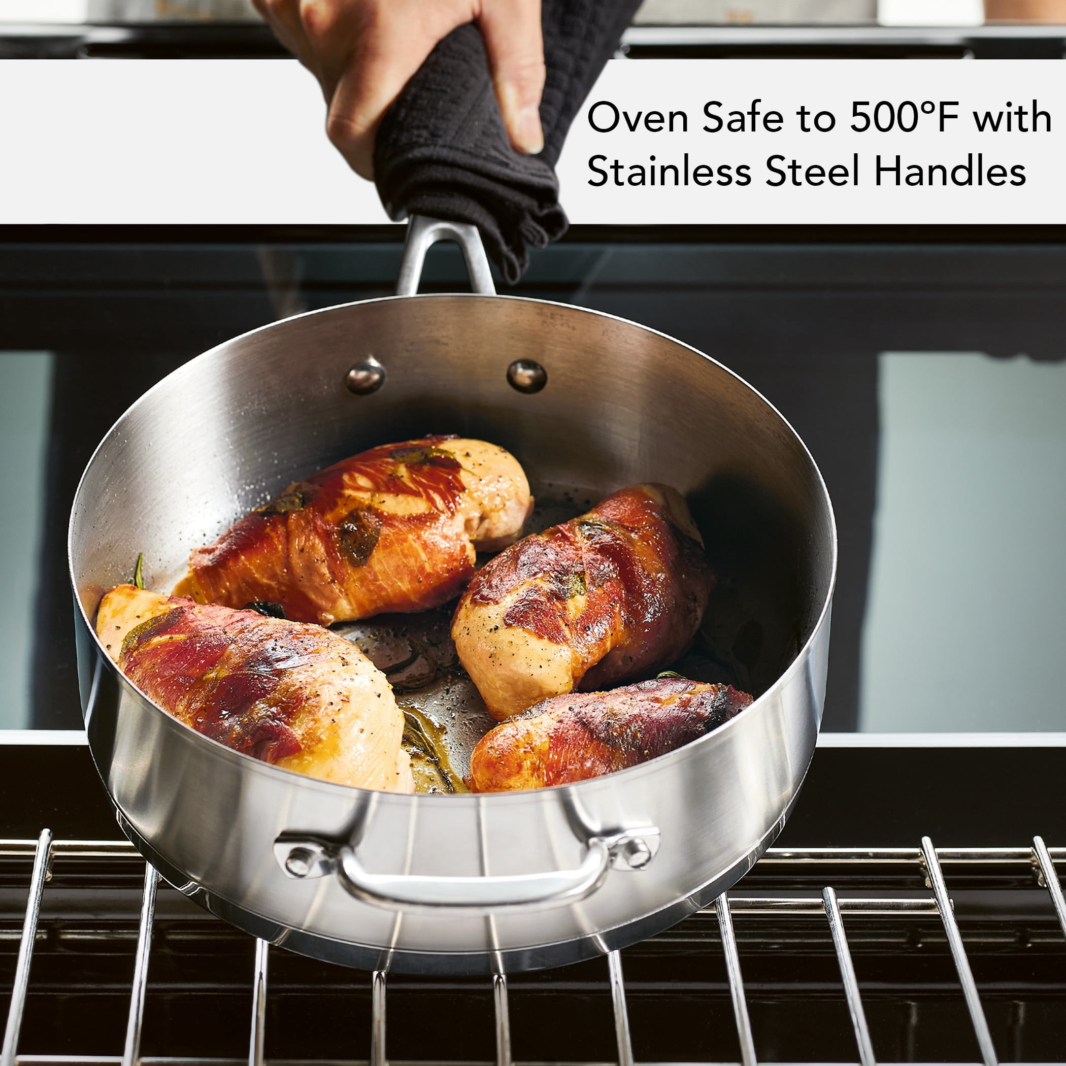 KitchenAid 3-Ply Base 4.5 Quart Stainless Steel Induction Sauté Pan with Helper Handle and Lid, Metal Utensil and Dishwasher Safe and Oven Safe to 500°F, Brushed Stainless Steel