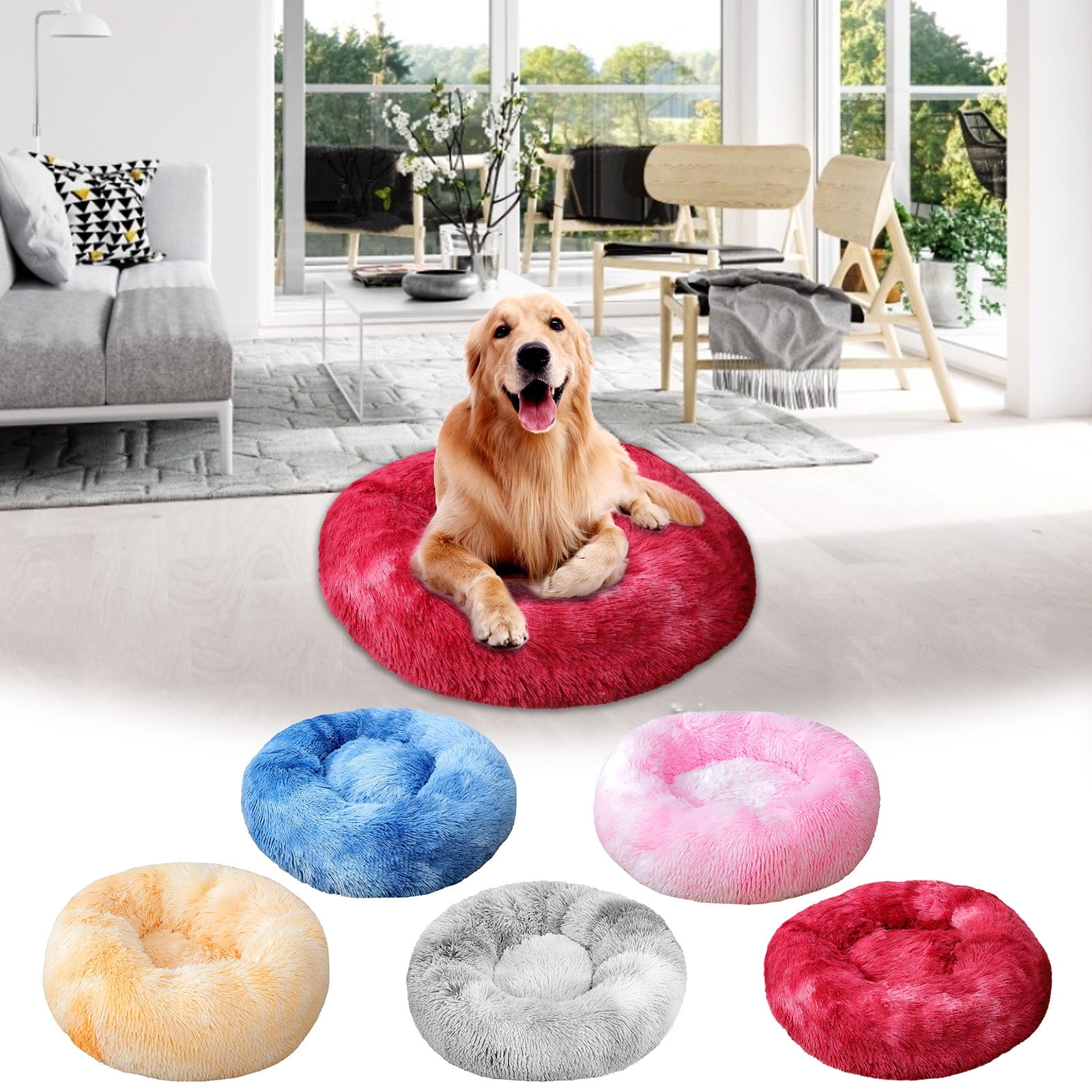 PureCasa Comfort Soft Dog Cat Bed for Fall Winter, Cloth Plush Resilient Fluffy Pet Bed Kennel, Gradient Cushion Sleeping Pad for Small Cats Dogs, Home Decor, Round, 1 Pack, XS 16"x16"x8", Red