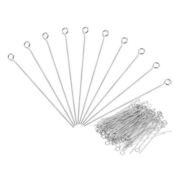 Uxcell 200Pcs Eye Pins Jewelry Findings 22 Gauge 70mm Stainless Steel Eye Pins 3.3mm