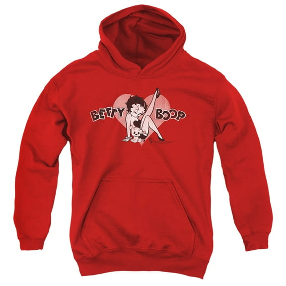 Betty Boop Vintage Cutie Pup Youth Pullover Hoodie Sweatshirt Red