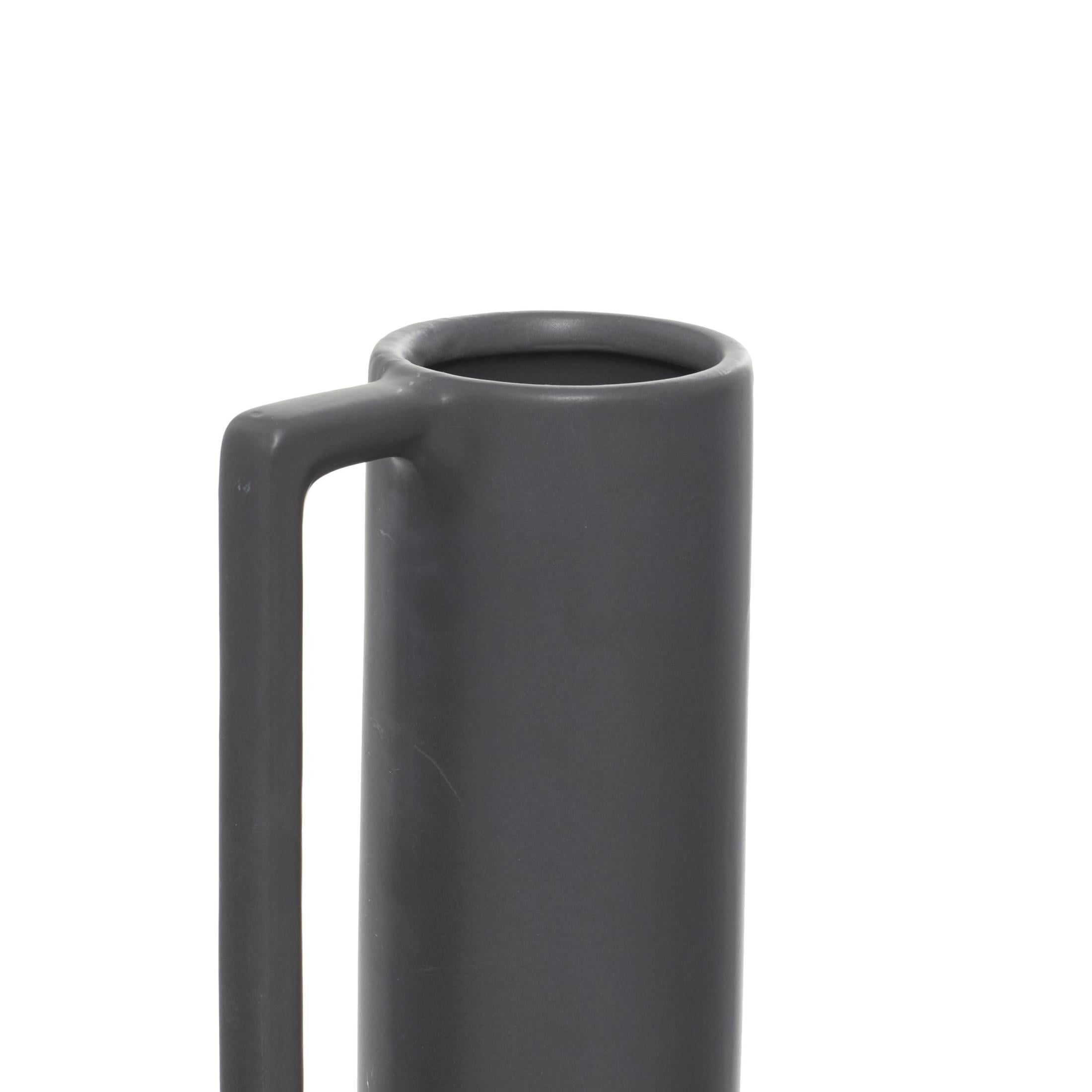 CosmoLiving by Cosmopolitan 17", 16", 16"H Black Ceramic Vase with Handles, Set of 3