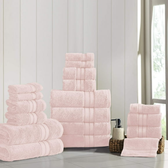 Modern Threads - Spun Loft 18-Piece 100% Combed Cotton Towel Set - Bath Towels, Hand Towels, & Washcloths - Super Absorbent & Quick Dry - 600 GSM - Soft & Plush, Blush
