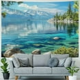 thumbnail image 4 of PRATYUS  Nature Tapestry, Lake Tahoe Snowy Mountain Reflection on Clear Water Rocky Shore View, Fabric Wall Hanging Decor for Bedroom Living Room Dorm, Pale Blue Green Eggshell Painting, 4 of 6