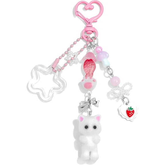 Cute Pink Keychain,Fuzzy Cat Keychain Aesthetic Y2K KeychainStylish KeychainsAccessories