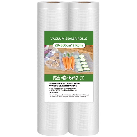 TINANA Vacuum Sealer Bags Rolls, 2-Pack 11 in x 16.4 ft Each, BPA-Free Embossed Food Storage Bags, Fits Most Vacuum Sealers