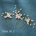 thumbnail image 2 of Bride Wedding Flower Hair Pins Bridal Pearl Hair Piece Crystal Hair Accessories for Women and Girls (Pack of 3) (Rose Gold), 2 of 4