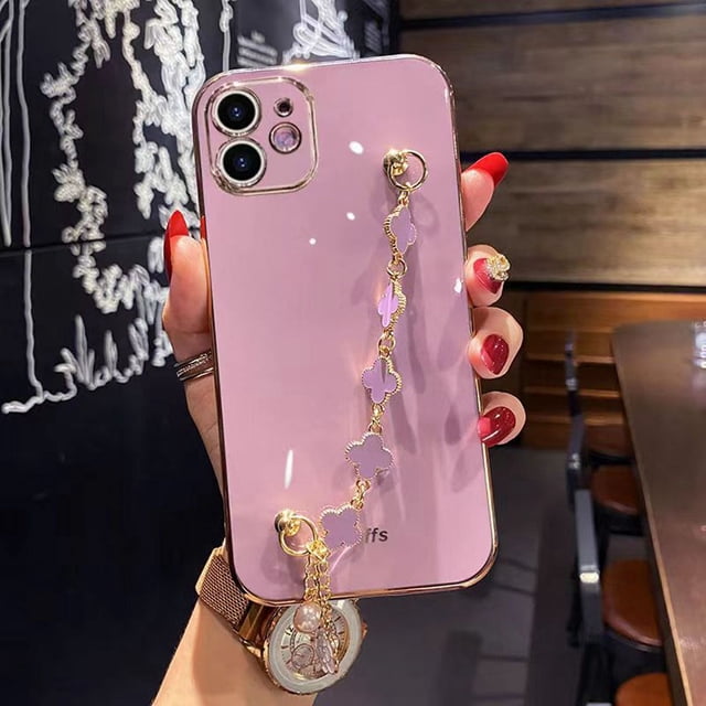 Funda De Plating Moto G50 G32 G52 G22 G82 G60 G60s G30 G20 G10 G42 G73 G53 G13 E20 Trébol De Cuatro Hojas Cadena De La Suerte Suave Chapado En Silicona Para Teléfono Con Whit