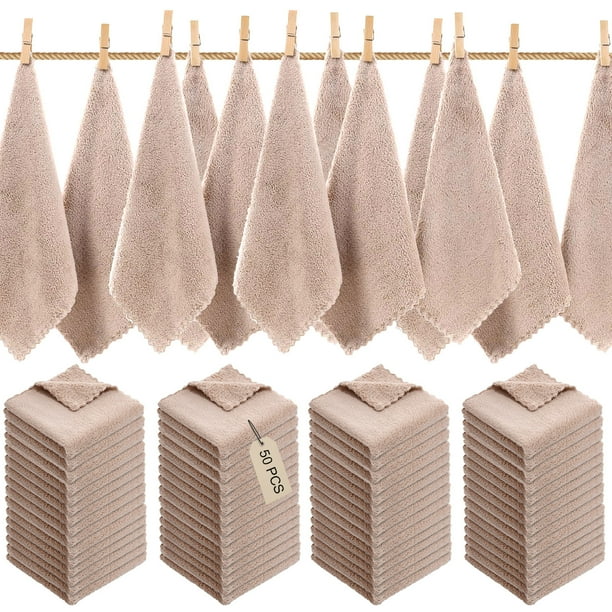 Juego de 50 Toallas de Baño - Toallas de Poliéster Suaves y Absorbentes de 30X30 Cm para Baño, Spa, Piscina y Playa - Gris, Azul, Caqui, Beige