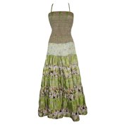 Mogul Womens Patchwork Dress Green Printed Gothic Long Sphagetti Dresses S