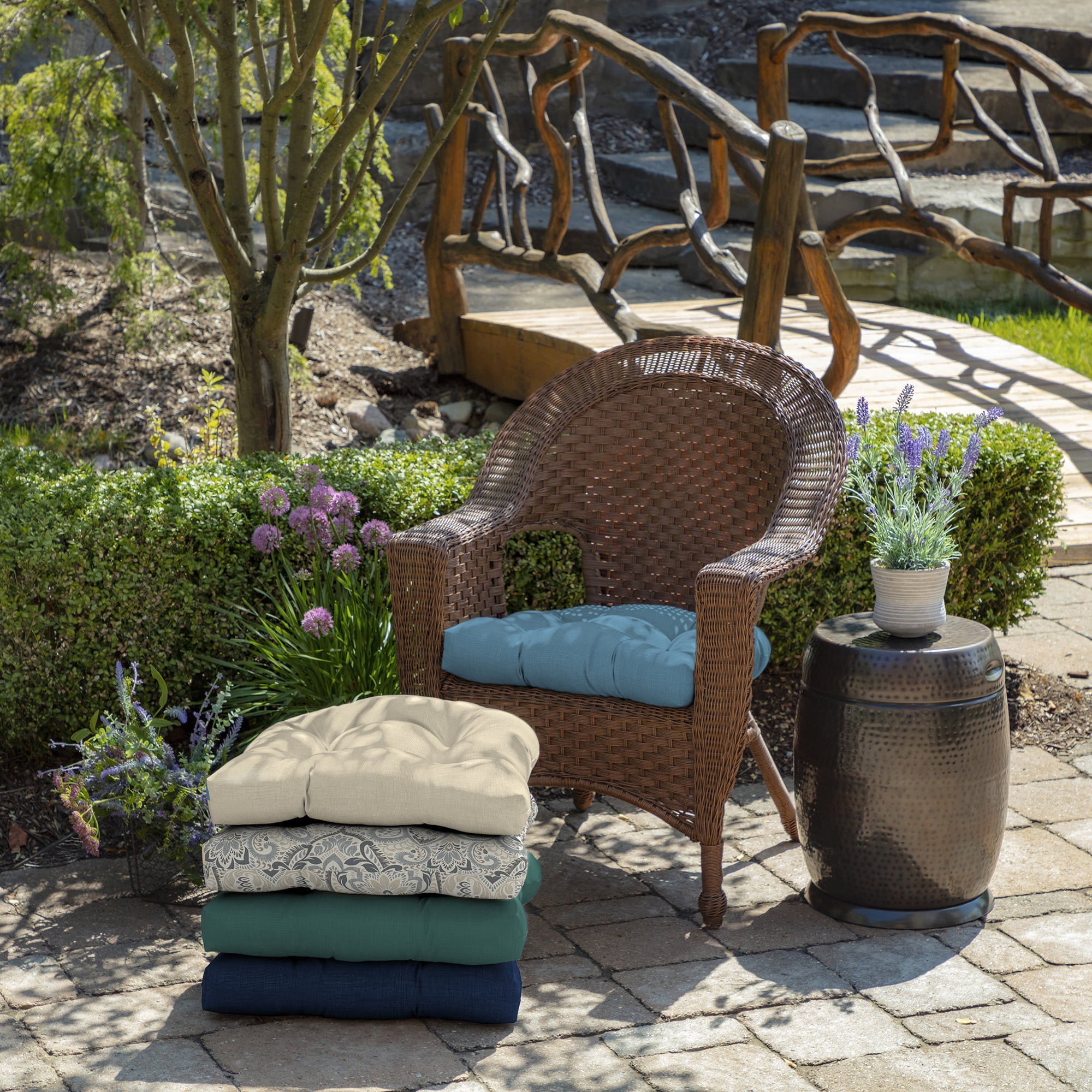 ARDEN Outdoor Wicker Chair Cushion, 2 pack 18 x 20, French Blue Texture