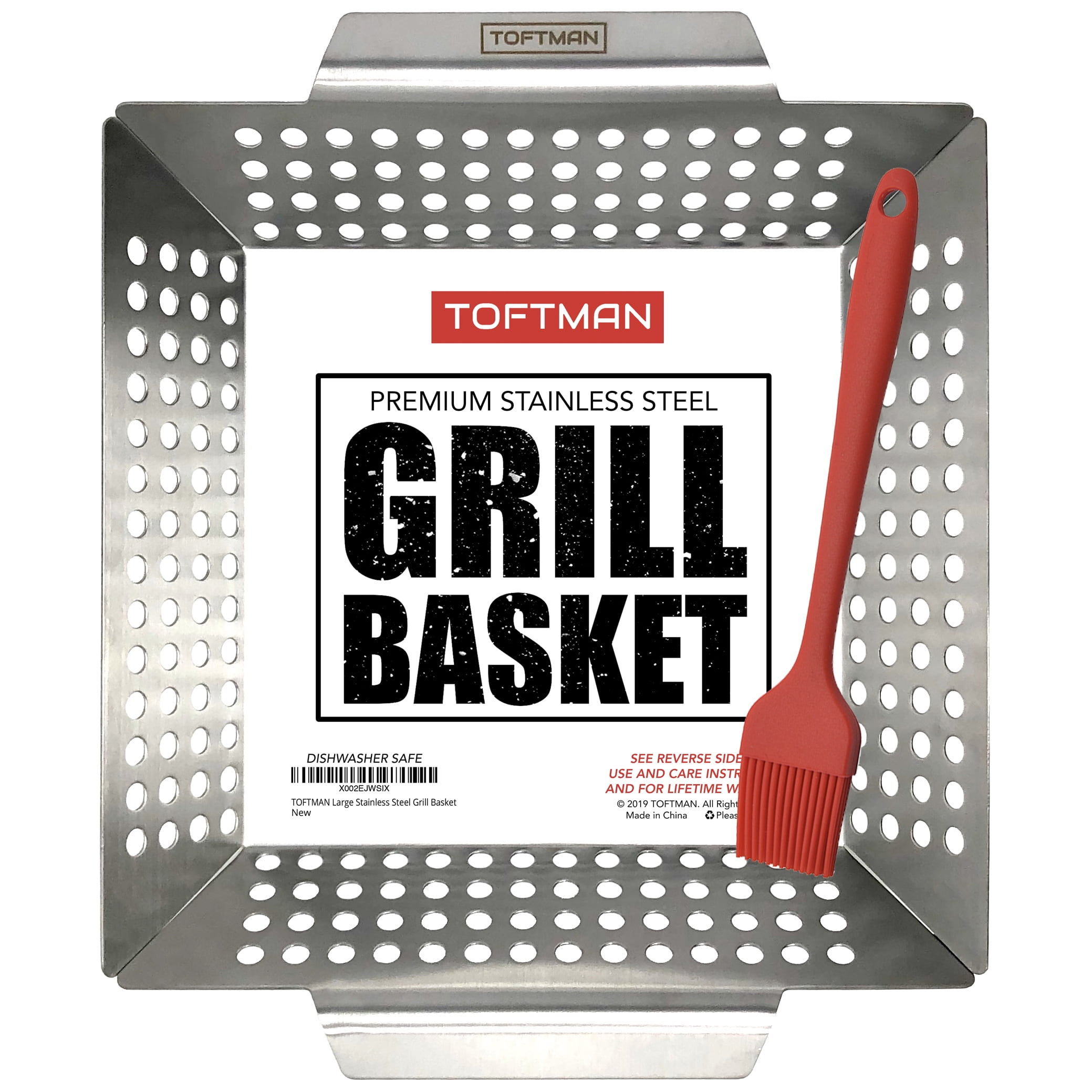 TOFTMAN Vegetable Grill Basket Heavy Duty BBQ Pan Grilling Wok Tray