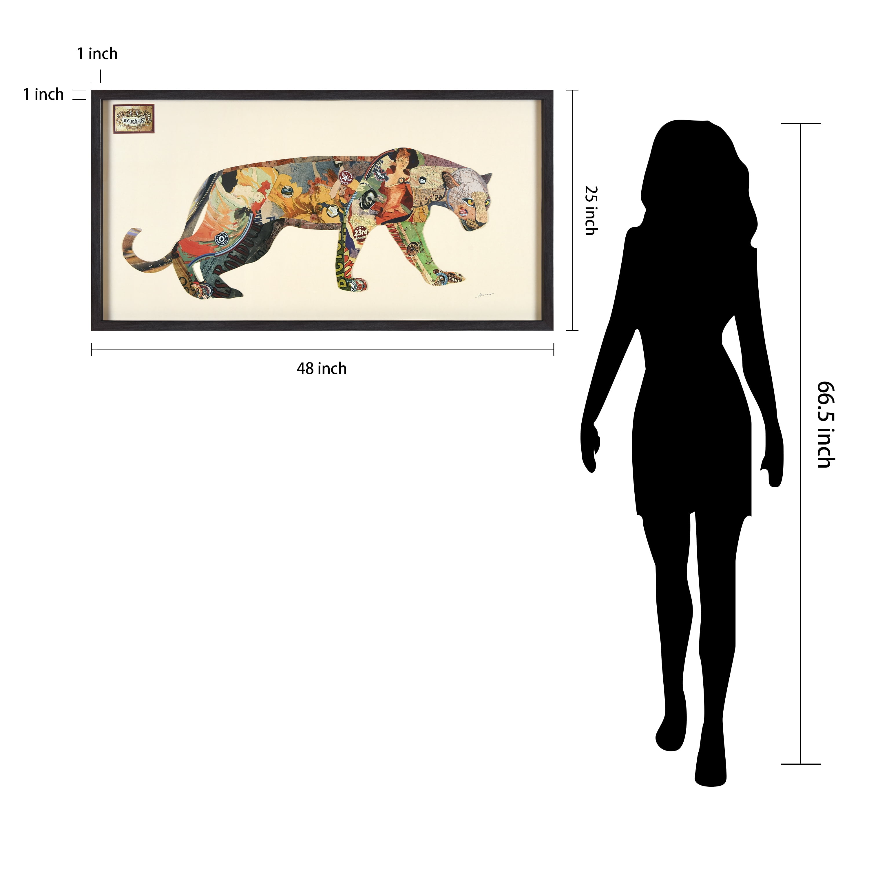 "The Jaguar" Dimensional Collage Framed Graphic Art Under Glass Wall Art