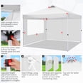 thumbnail image 4 of COBIZI 10x10 Pop-Up Canopy Tent with 3 Sidewalls, Ez Waterproof Gazebo, UV 50+ Protection, Commercial Party Tent for Outdoor Events, Camping, and Garden Use, Includes Sandbags,White, 4 of 9
