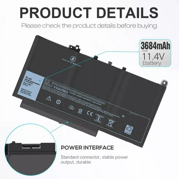 42Wh 11.4V For Dell Latitude E7270 E7470 Laptop Battery Type 7CJRC 021X15
