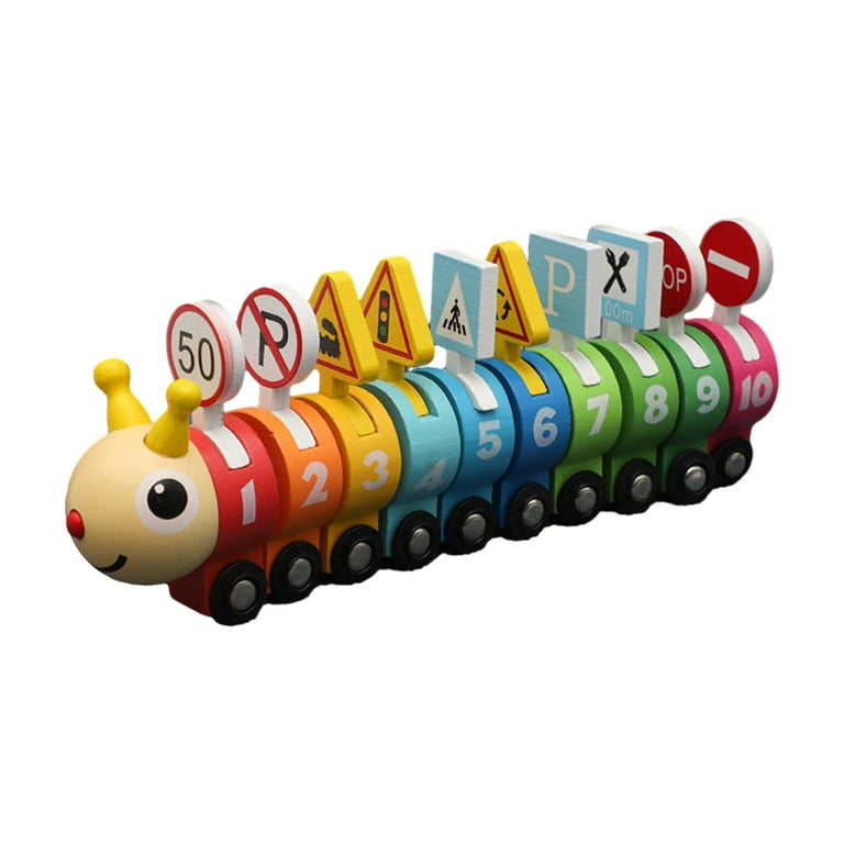 Wooden Train Set Learning Toy Caterpillar Toy Train for Baby 1 2 3 Year Old Size 31.5cmx17.5cmx5.5cm