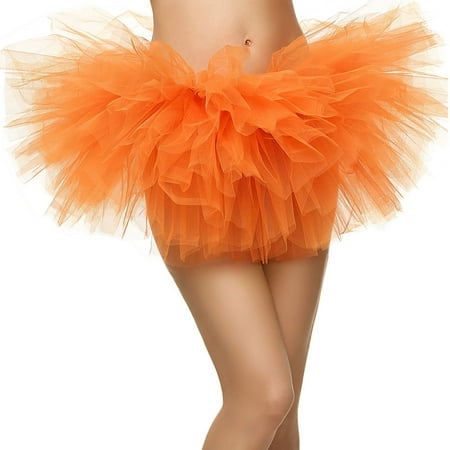 Women's Classic 5 Layered Tulle Tutu Party Dance Skirt, Orange