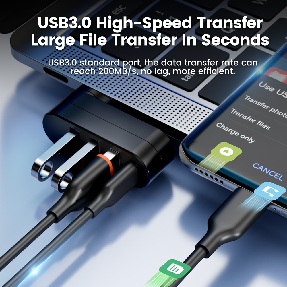 Rotatable Type C HUB USB Splitter 4 Ports Multiple Expander for Computer Laptop Disk Data Transfer ,Fast Charging Devices
