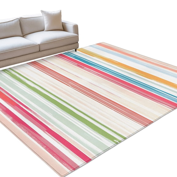 Area Rug 3x5ft Blue Yellow Pink Stripes Washable Area Rugs for Living Room Abstract Art Non Slip Floor Carpet Mat for Kitchen Entryway Bathroom Office Home Decor