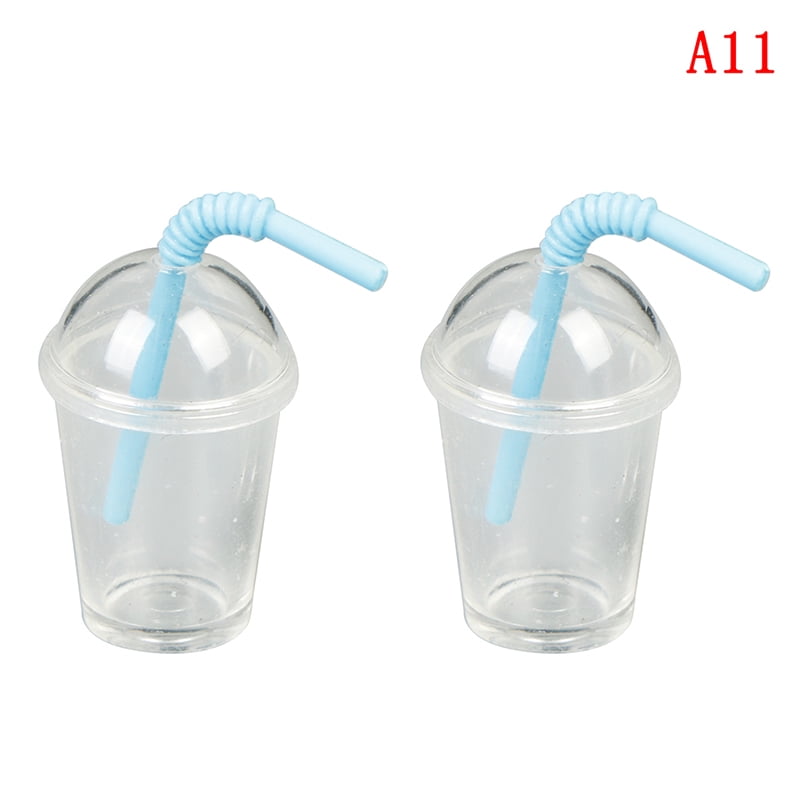 2Pcs 1:12 Dollhouse mini milk tea cup with straw simulation drink model toysBCDJ 