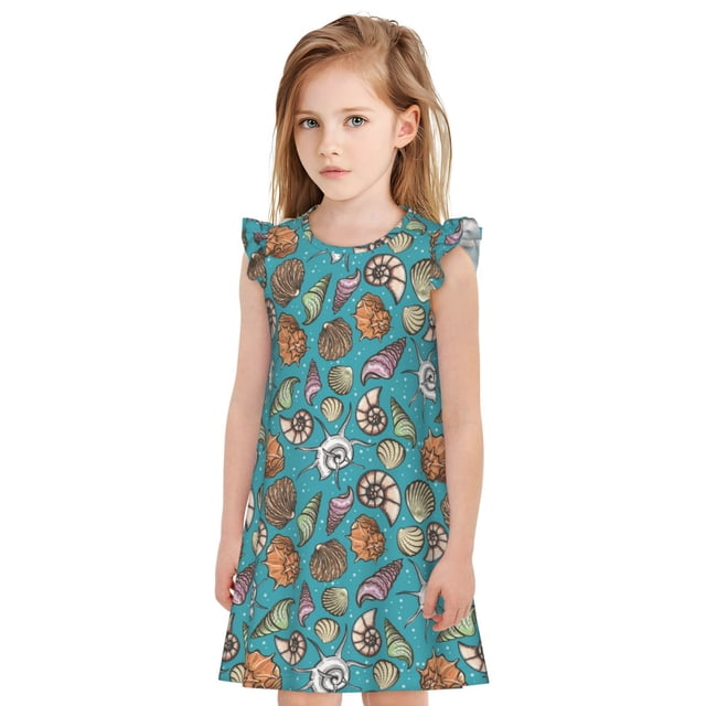 Balery Cute Conch Camisón de princesa para niñas, pijama de algodón con mangas abullonadas, suave y bonito.-Large