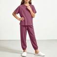 thumbnail image 5 of SERTGUTR Girls' Set Short Sleeve Ribbed Crew Neck Top Jogger Pants Elastic Waist Cuffed Ankle Soft Breathable 2 Piece Casual Homewear, 5 of 6