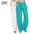 thumbnail image 2 of Sentmoon Two Piece Linen Pants for Women Plus Size Drawstring Elastic Waist Wide Leg Lounge Pants for Women Loose Solid Color Stretchy Trousers Summer Streetwear for Traveling or Casual Hangouts, 2 of 8