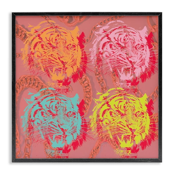 Stupell Industries Bohemian Bold Abstract Tigers Black Framed Giclee Art, 12 x 12, by Lil' Rue
