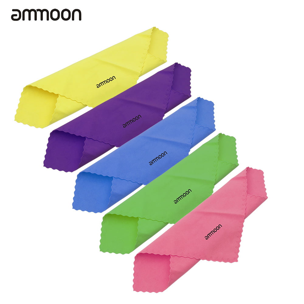 ammoon 5pcs Universal Microfiber Cleaning Polishing Polish Cloth 5 Colors for Musical Instrument Guitar Violin Piano Clarinet Trumpet