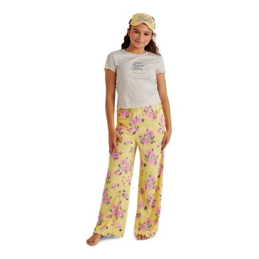 Justice Girls Short Sleeve Tee, Pants and Eye Mask Pajama Set, 3-Piece, Sizes 5-18