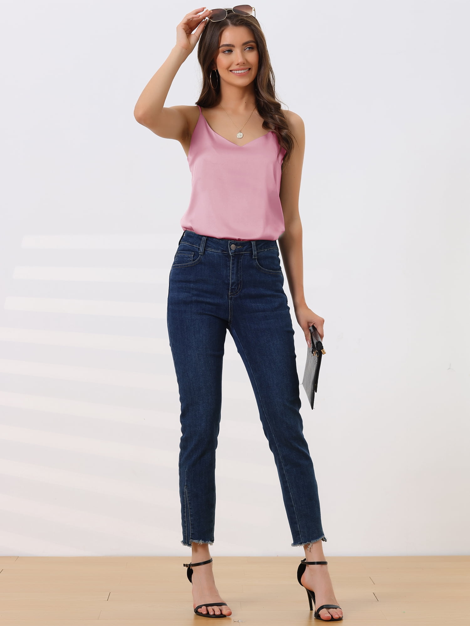 DARING DIVA Satin Cami Silky Strap Top Lounge Pajama Camisole L Pink