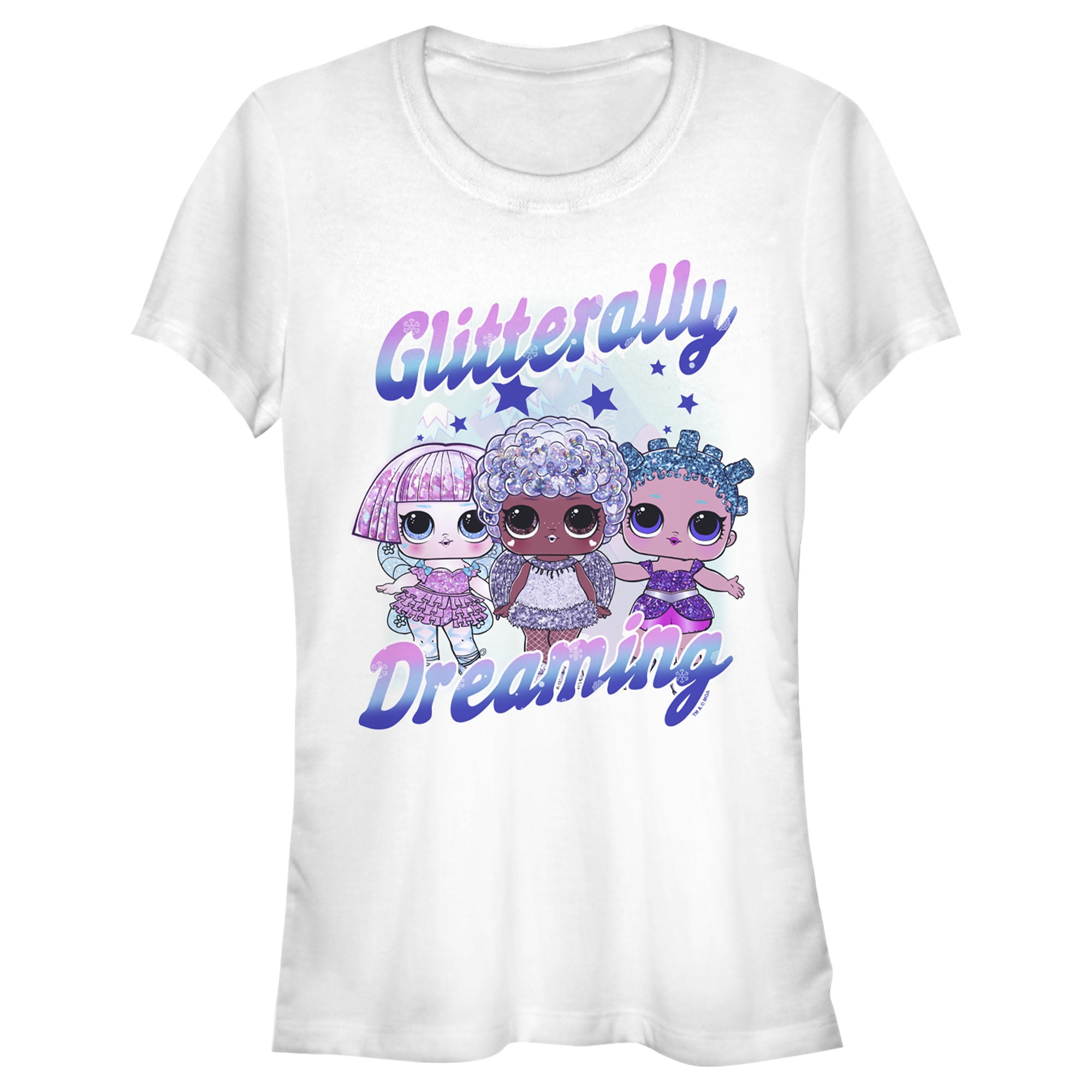 Junior's L.O.L Surprise Glitterally Dreaming Crew  Graphic Tee White Large