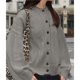 thumbnail image 5 of Cárdigan Abierto para Mujer, con Botones, Larga, Cuello Redondo, Estilo Casual y Holgado, Ideal para Otoño. Gris L, 5 of 9