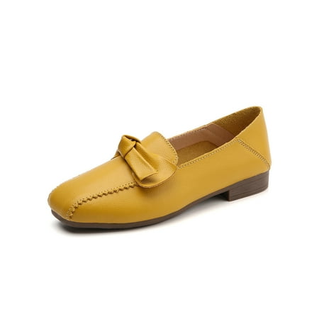 

Colisha Women Cozy Bow Knot Loafers Wedding Lightweight Flats Square Toe Flat Shoes Yellow 4.5