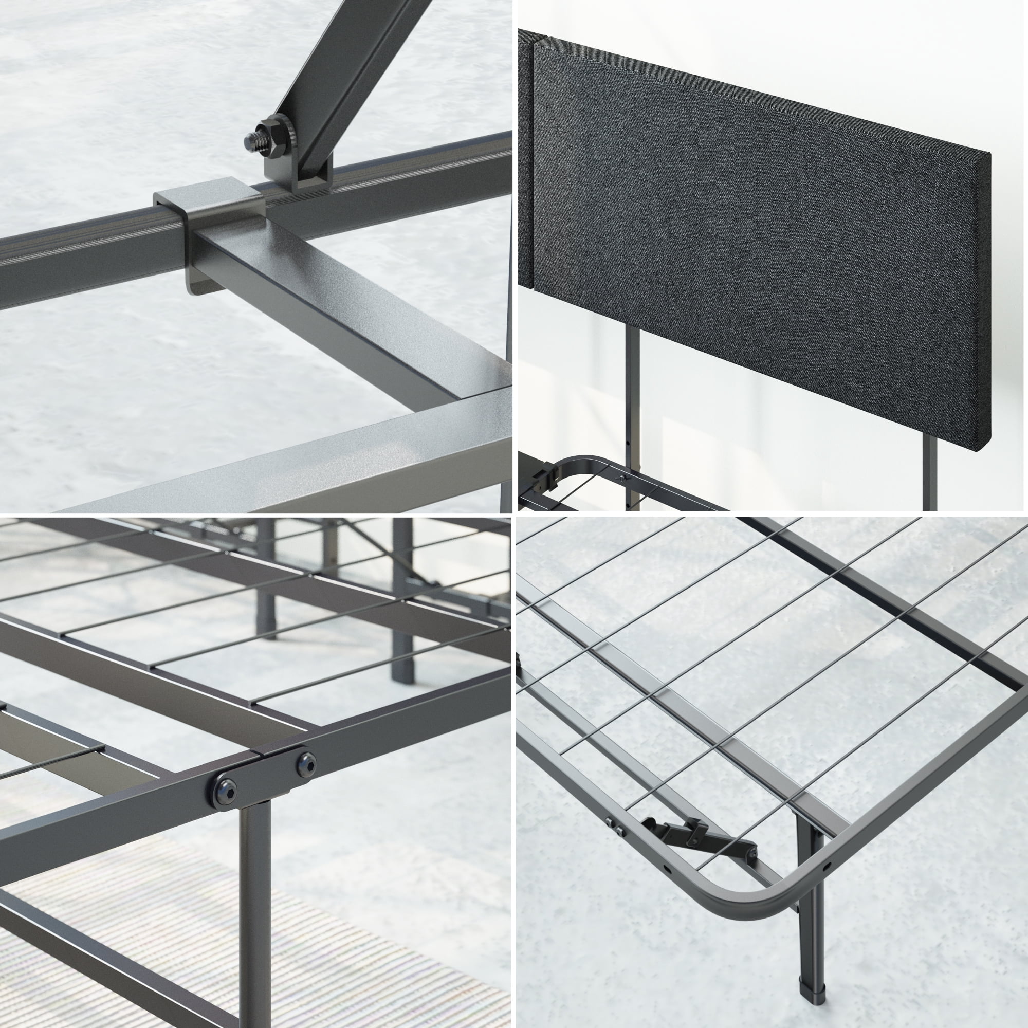 Zinus 42" SmartBase Foundation with Upholstered Headboard, Metal Bed Frame, California King