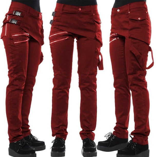 Pantalones ajustados con remaches de moda de color sólido con cuatro botones laterales, bolsillos con cremallera en diagonal, pantalones casuales