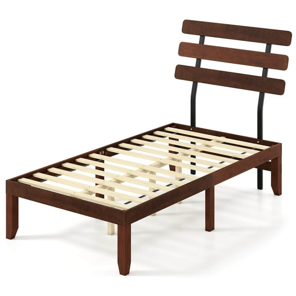 Costway 15.5 Inch Twin Size Bed Frame with Retro Headboard &Under-Bed Storage Space