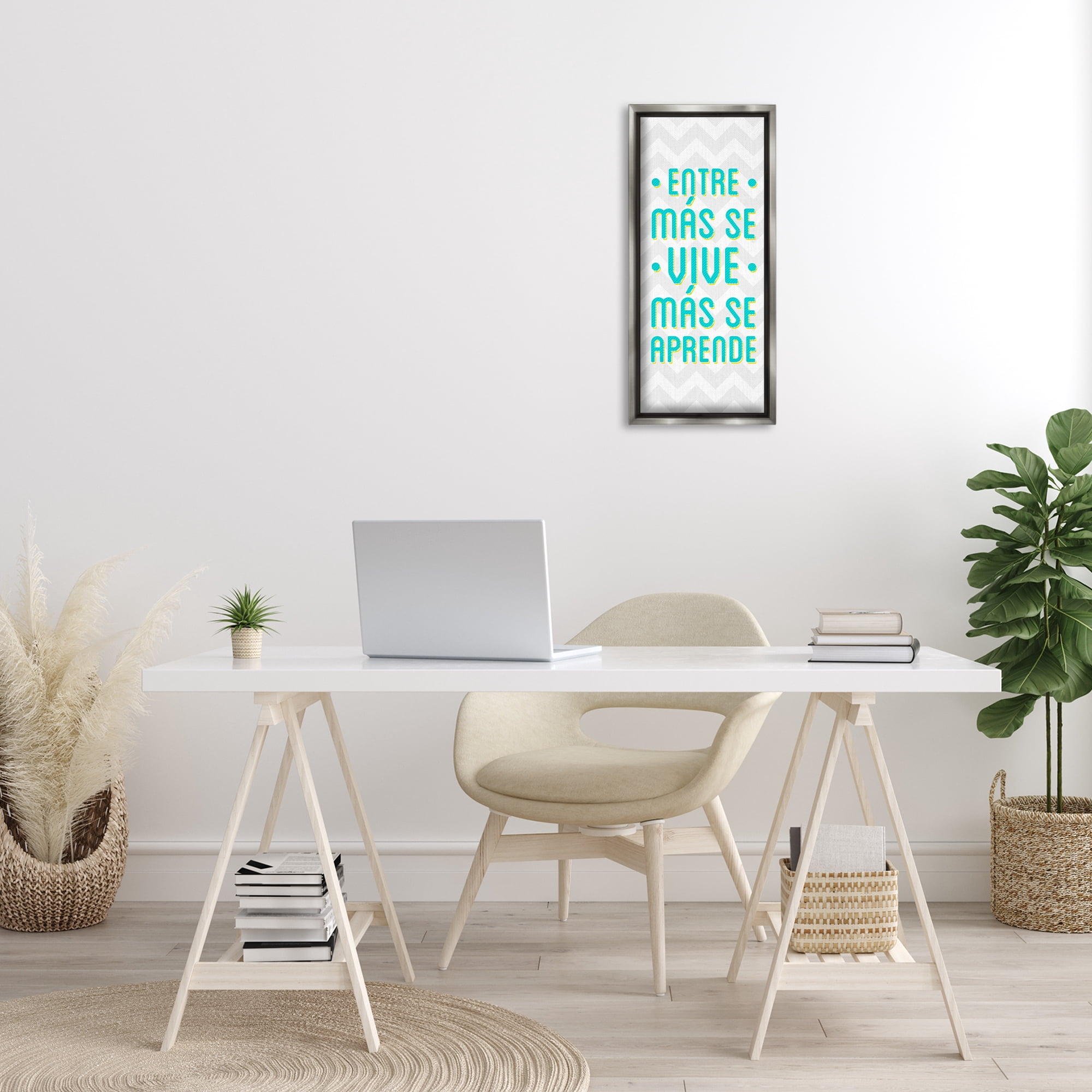 Stupell Industries Se Vive Se Aprende Inspirational Quotes & Sayings Painting Gray Floater Framed Art Print Wall Art, 11 x 25