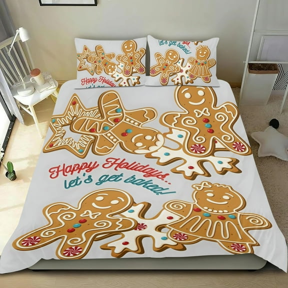 Gingerbread Man Themed Bed Sheet Set Three Piece Set 53x79 Inches Comfortable And Skin Friendly Unique Design Creating A Star Studded Night