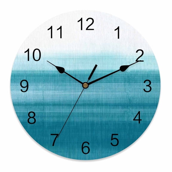 Wall Clock 14 Inch Teal White Round Silent Decorative Wall Clocks Battery Operated for Living Room Bedroom Kitchen Classroom Decor, Abstract Brush Stroke,Large