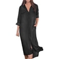 thumbnail image 2 of Sakmal Plus Size Spring Dresses for Women 2025 Shirt Dress Denim Black Long Long Sleeve Dresses, 2 of 5
