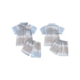 thumbnail image 2 of Toddler Newborn Baby Boys Gentleman Outfits Contrast Striped Collared Short Sleeve Shirts Elastic Waist Shorts 2Pcs Summer Clothes, 2 of 9