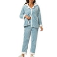 thumbnail image 2 of INSPIRE CHIC Women's Sleepwear Lounge Long Sleeve Button Down Warm Flannel Pajamas Set M Blue, 2 of 5