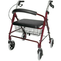 DMI Rollator Walker with Extra Wide Seat and Backrest, FSA HSA Eligible, Adjustable Handle Height, Removable Storage Basket, Burgundy