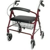 DMI Rollator Walker with Extra Wide Seat and Backrest, FSA HSA Eligible, Adjustable Handle Height, Removable Storage Basket, Burgundy