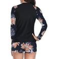 thumbnail image 4 of Traje de baño de dos piezas para mujer, trajes de baño para mujer, traje de baño de verano de dos piezas con estampado de manga larga y shorts para mujer, cómodo y con protección solar., 4 of 7